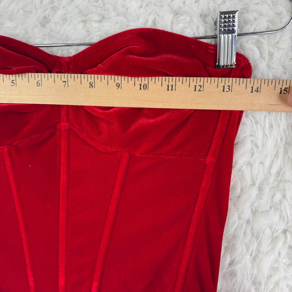 Shirley of Hollywood Corset Top Sz 34 Red Velvet Bustier Strapless Goth Coquette - Picture 6 of 6